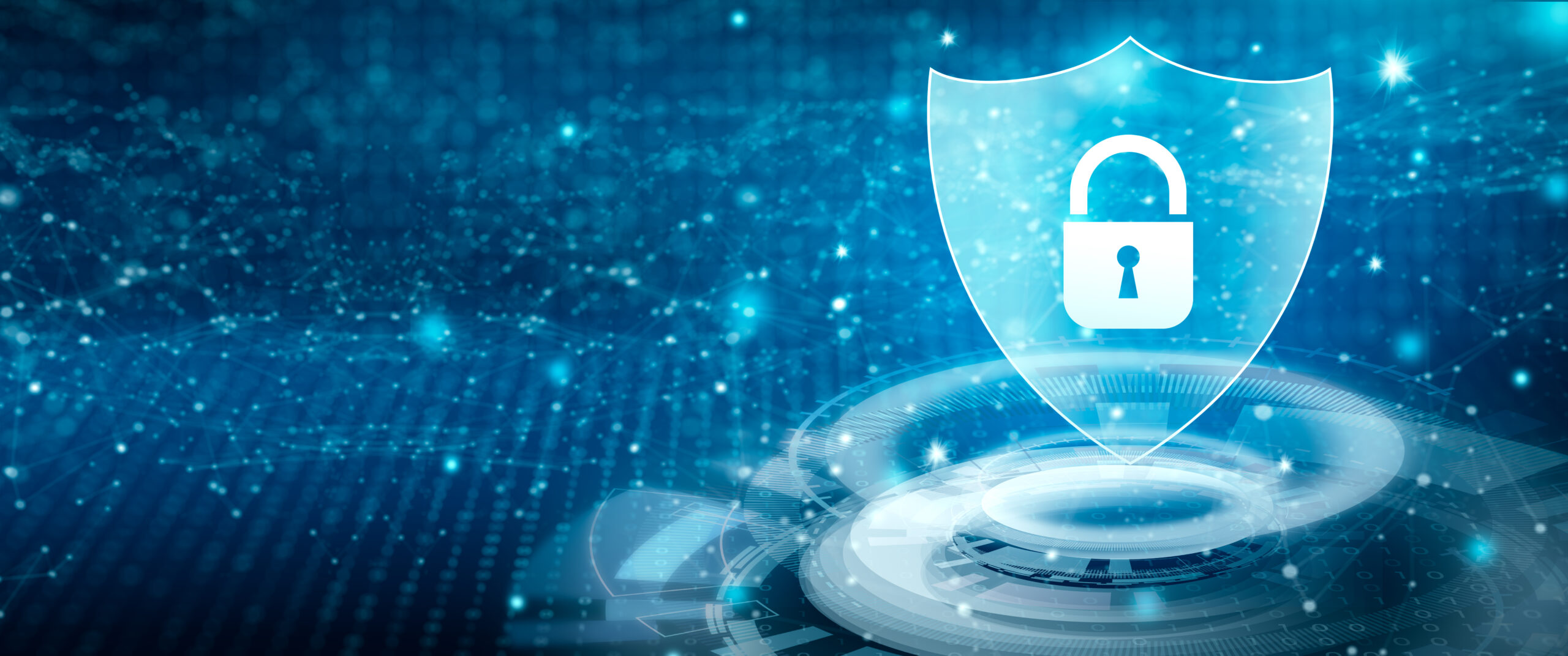 Imported featured image Shield with padlock icon in personal data security cyber data and information privacy with blue background abstract. Business Internet Technology Concept. 3D illustration.
