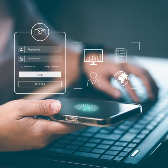 Imported featured image Woman hold Smartphone with virtual global with cyber security, Login, User, identification information security and encryption, secure access to users personal information, secure Internet access,